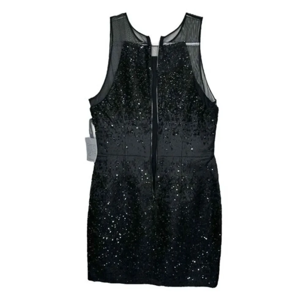 Vera Wang Womens Mesh Trim Sequin Sheath‎ Dress Size 14 Black Metallic Party NWT - Picture 5 of 9